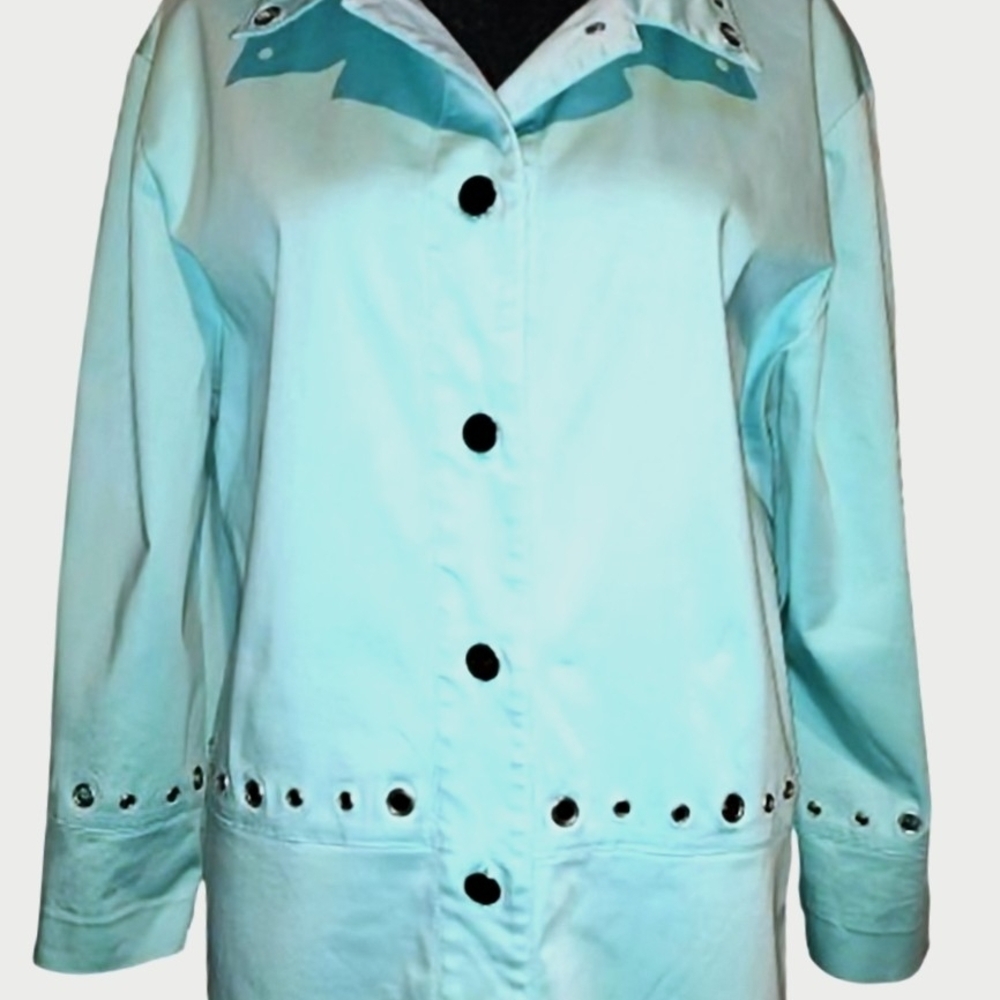 NANCY BOLEN City Girl - Blazer w/Riveted Cutouts - Aqua - 18 - Like New - Picture 10 of 15